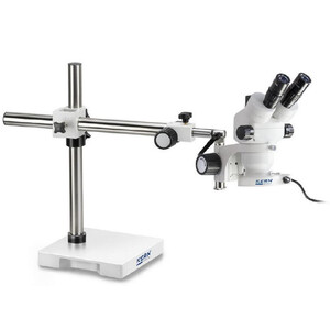 Kern Stereo zoom microscope OZM 912, bino, 7x-45x, HSWF 10x23 mm, Tripod, single arm (430 mm x 385 mm) w. table top, ring light LED 4.5 W