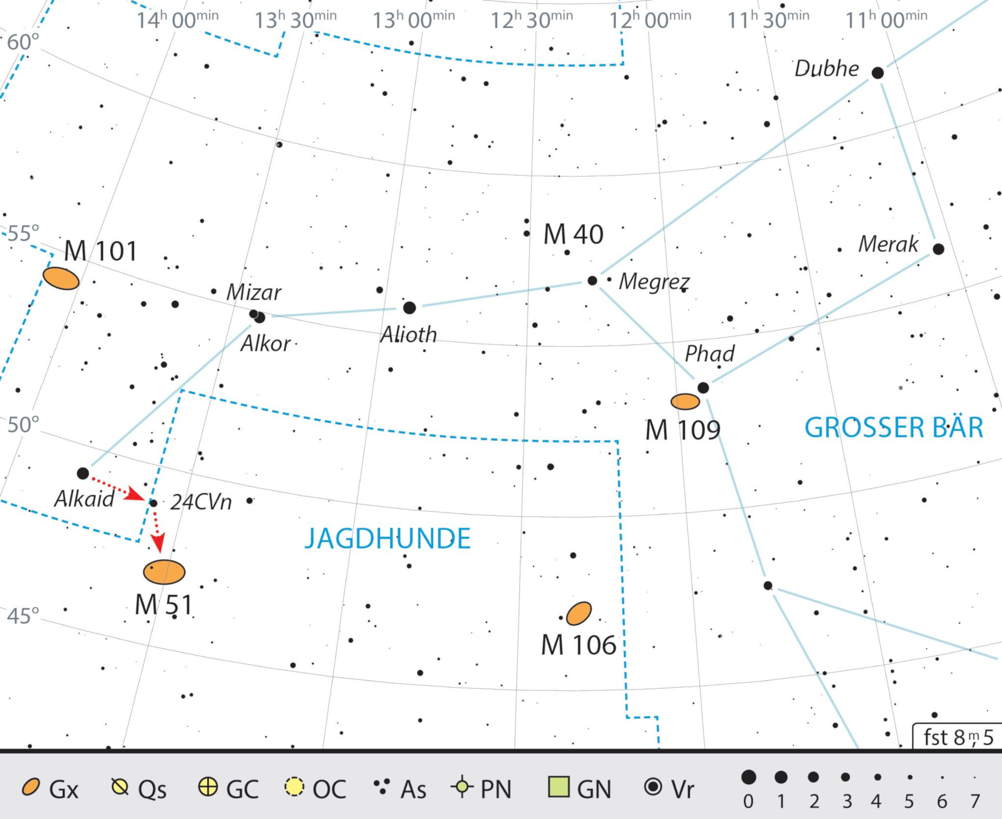 Finding chart for M51 in the constellation of Canes Venatici. J. Scholten