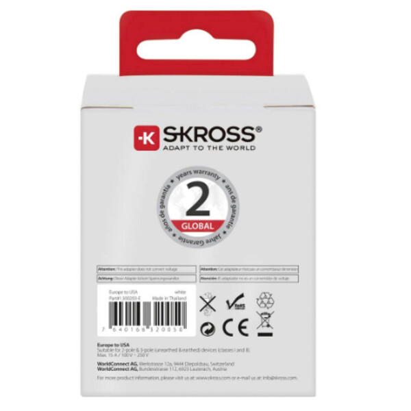 Skross Power pack Europe to USA travel adapter