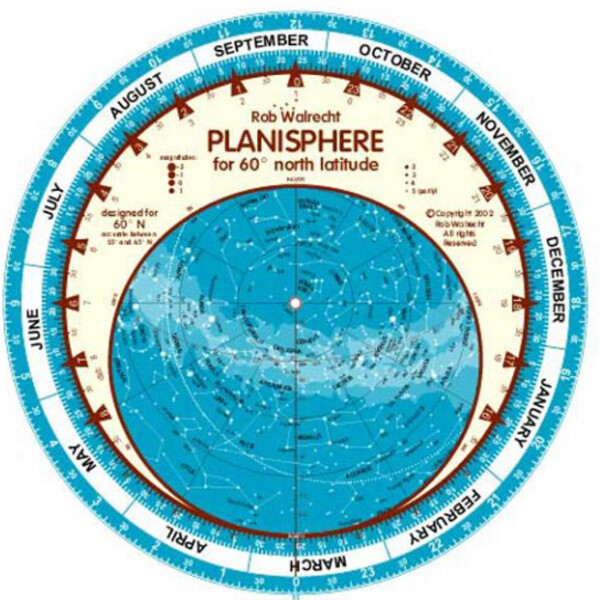 Rob Walrecht Star chart Planisphere 60°N 25cm