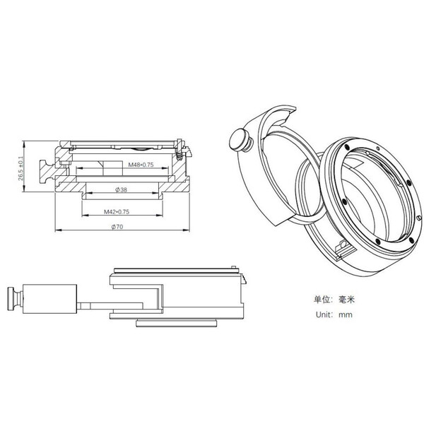 Pierro Astro Adaptors Canon EOS - T2 with ZWO filter holder