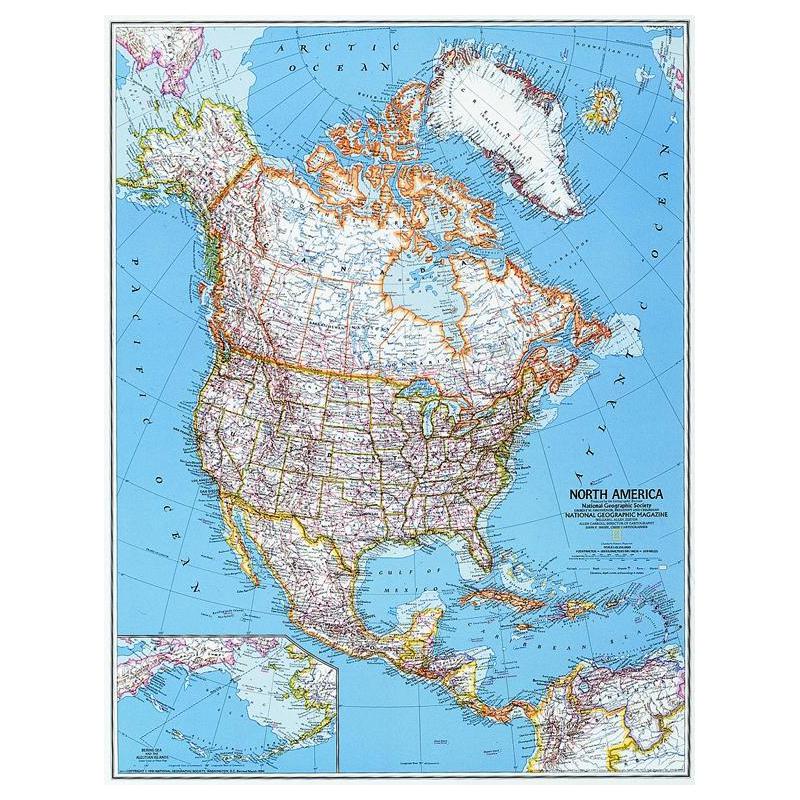 National Geographic Continent map north America, politically