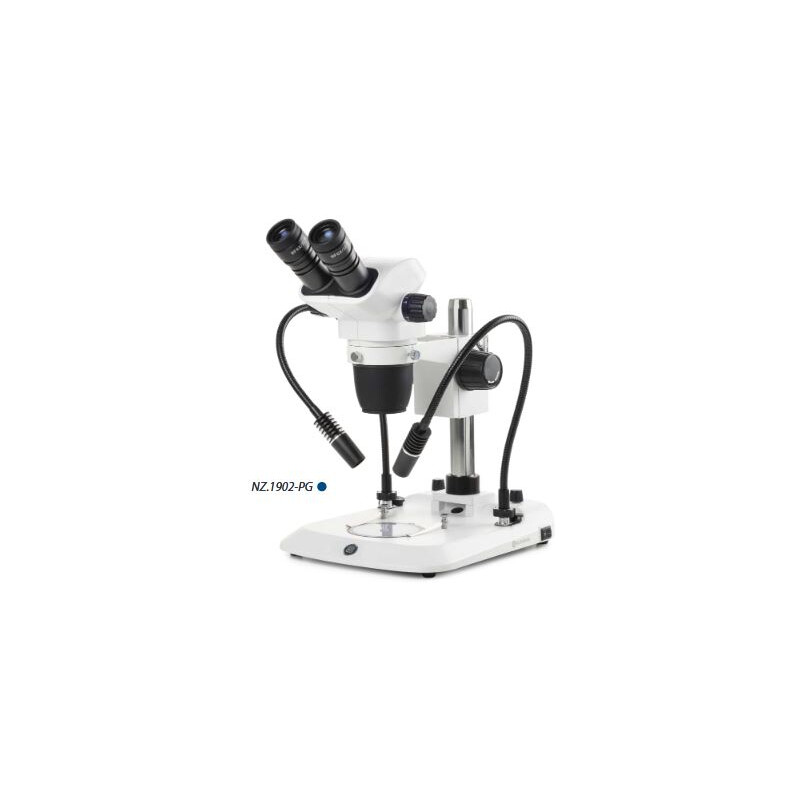 Euromex Stereo zoom microscope NZ.1702-PG, 6.5-55x, Column, 2 Goosenecks, Transmitted light, bino