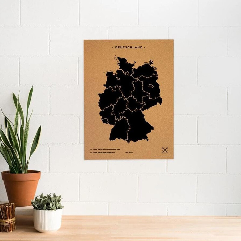 Miss Wood Woody Map Countries Deutschland Cork XL black (90 x 60 cm)